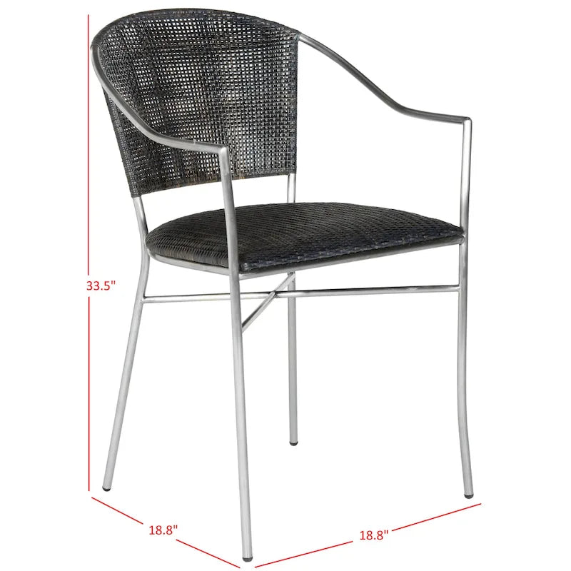 Black Rattan Arm Chair with Stainless Steel Frame - Set of 2