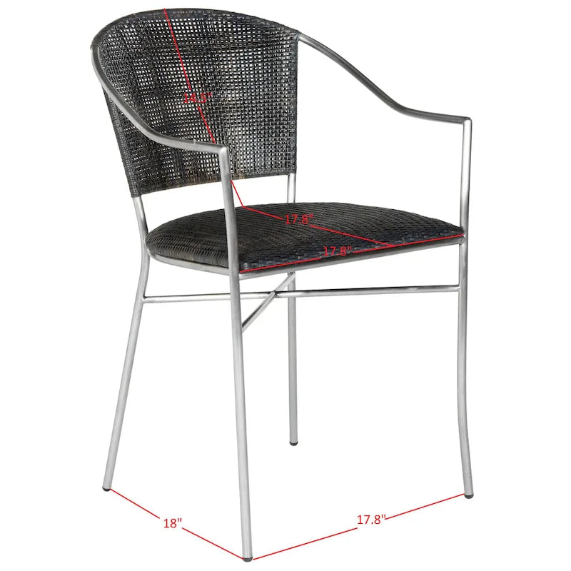 Black Rattan Arm Chair with Stainless Steel Frame - Set of 2