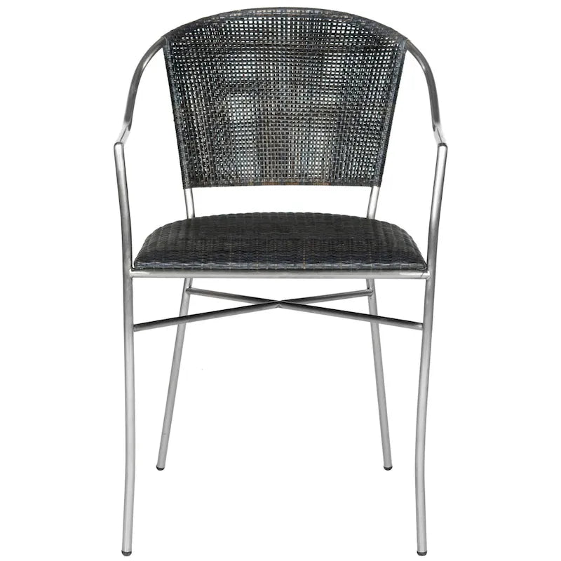Black Rattan Arm Chair with Stainless Steel Frame - Set of 2