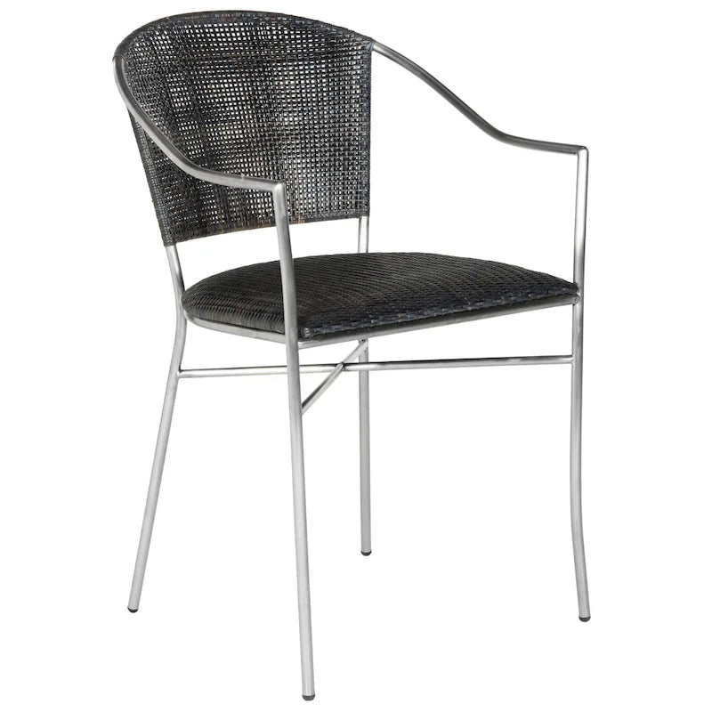 Black Rattan Arm Chair with Stainless Steel Frame - Set of 2