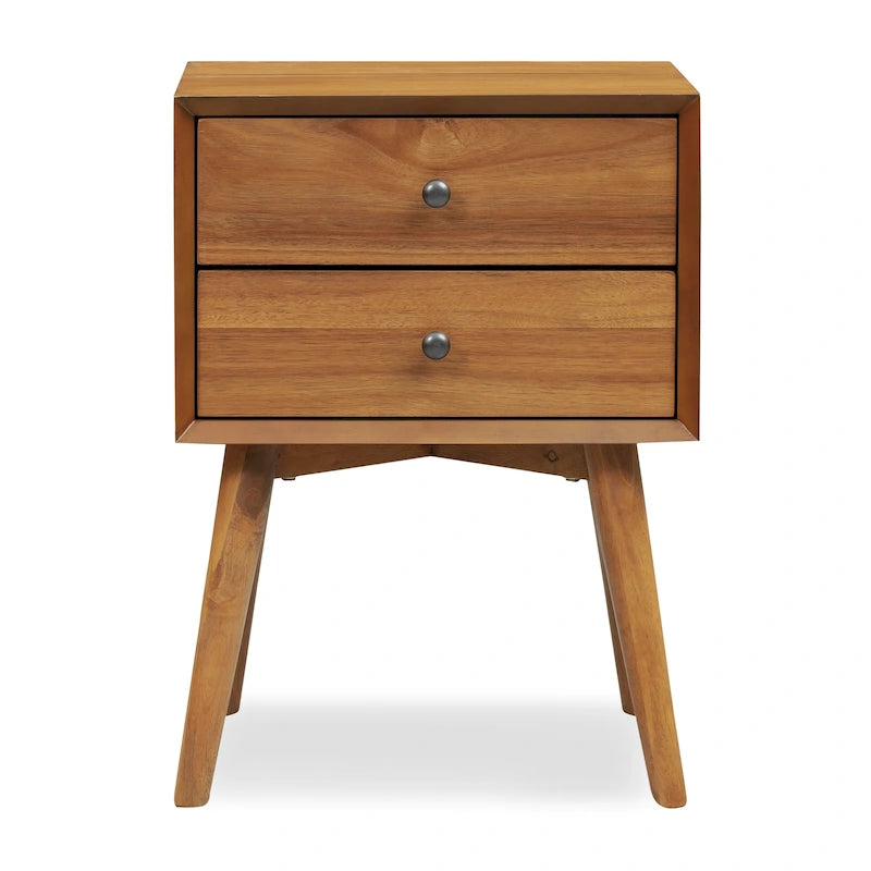 Mid-Century Nightstand with Dual Drawers and Beveled Edge Detail