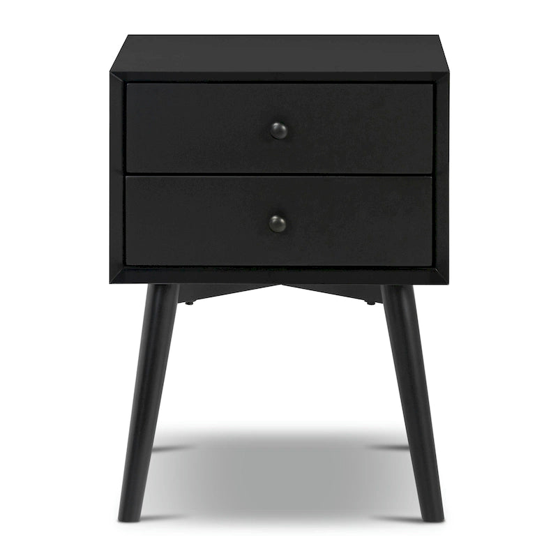 Mid-Century Nightstand with Dual Drawers and Beveled Edge Detail