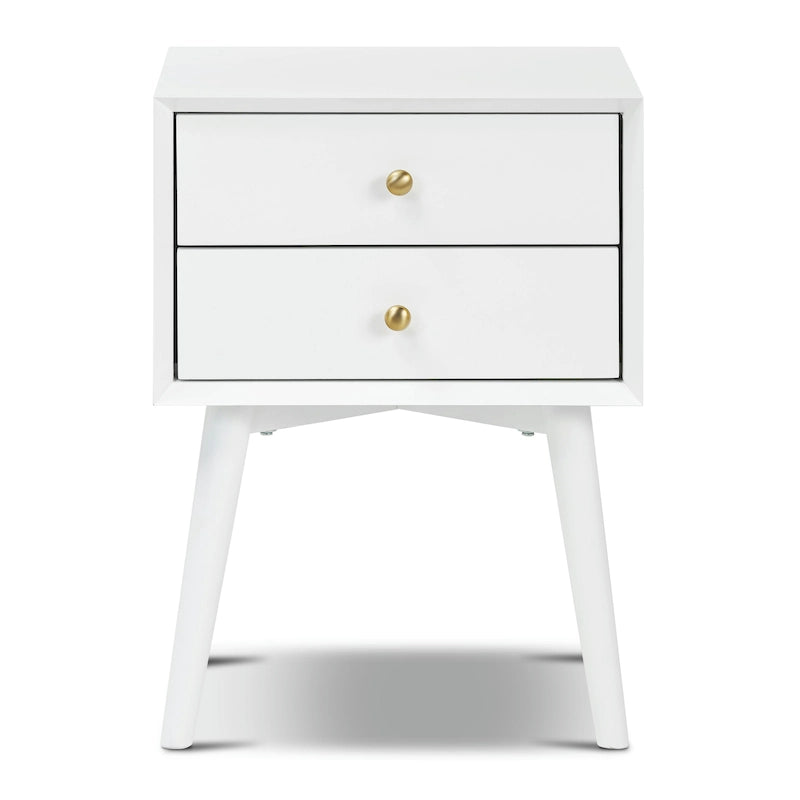 Mid-Century Nightstand with Dual Drawers and Beveled Edge Detail