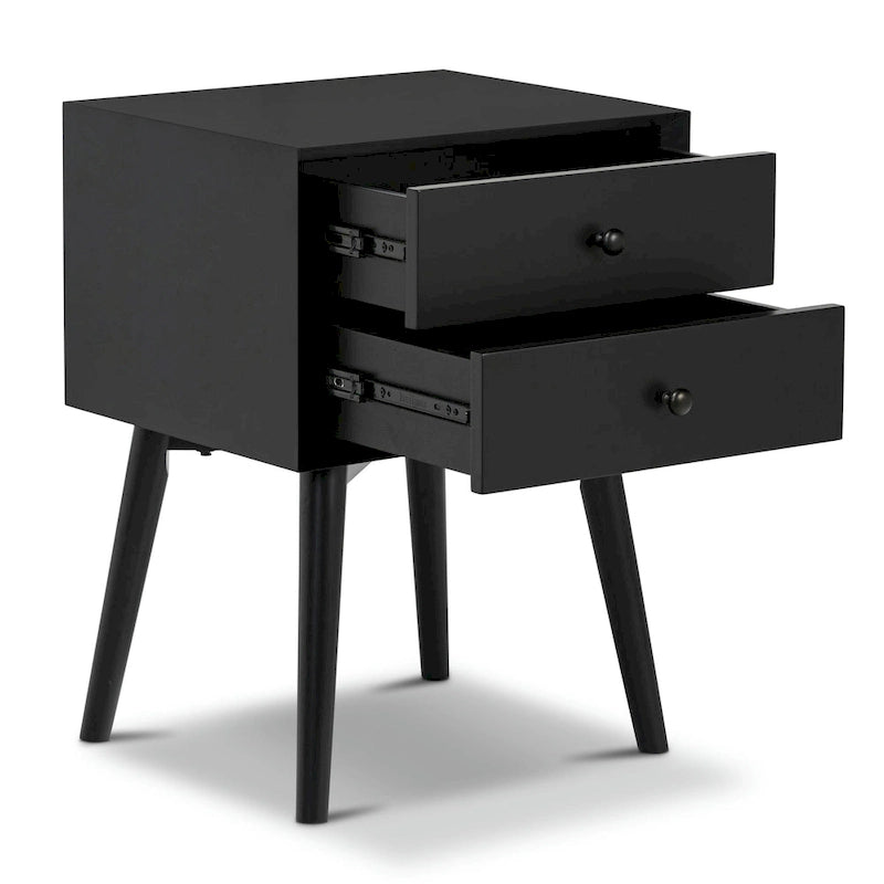 Mid-Century Nightstand with Dual Drawers and Beveled Edge Detail
