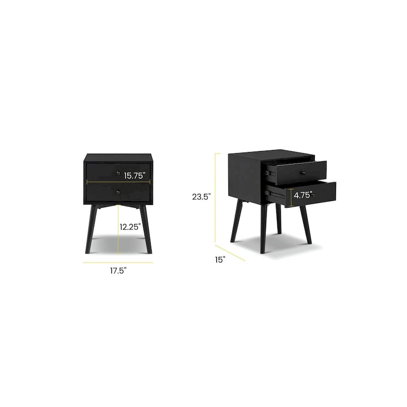 Mid-Century Nightstand with Dual Drawers and Beveled Edge Detail