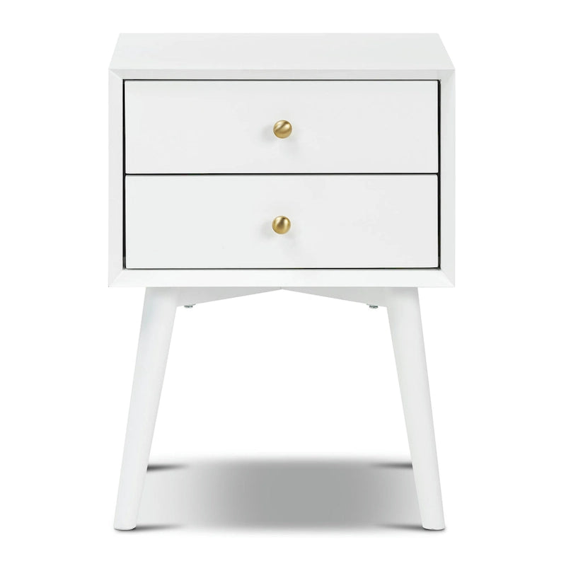 Mid-Century Nightstand with Dual Drawers and Beveled Edge Detail