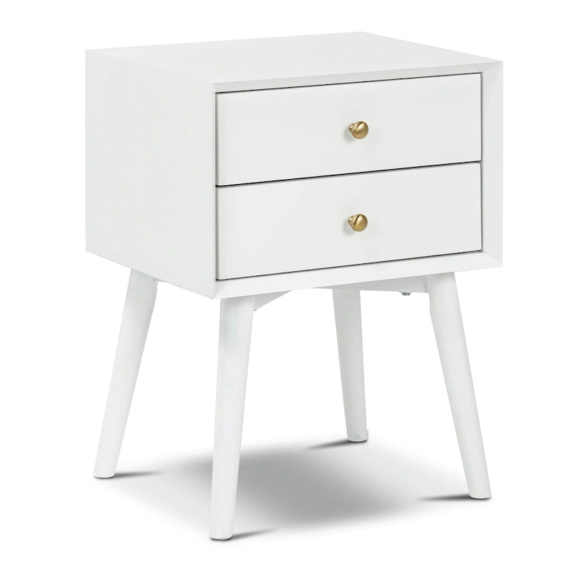 Mid-Century Nightstand with Dual Drawers and Beveled Edge Detail