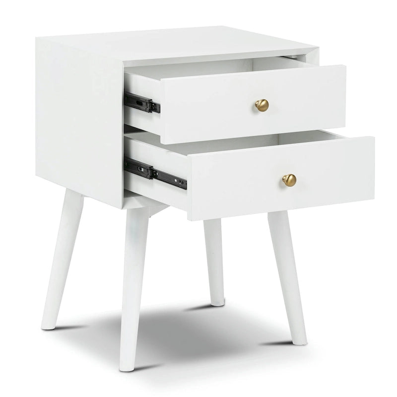 Mid-Century Nightstand with Dual Drawers and Beveled Edge Detail