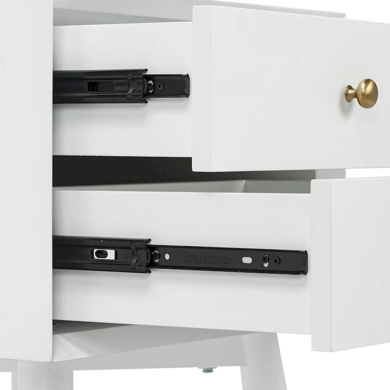 Mid-Century Nightstand with Dual Drawers and Beveled Edge Detail