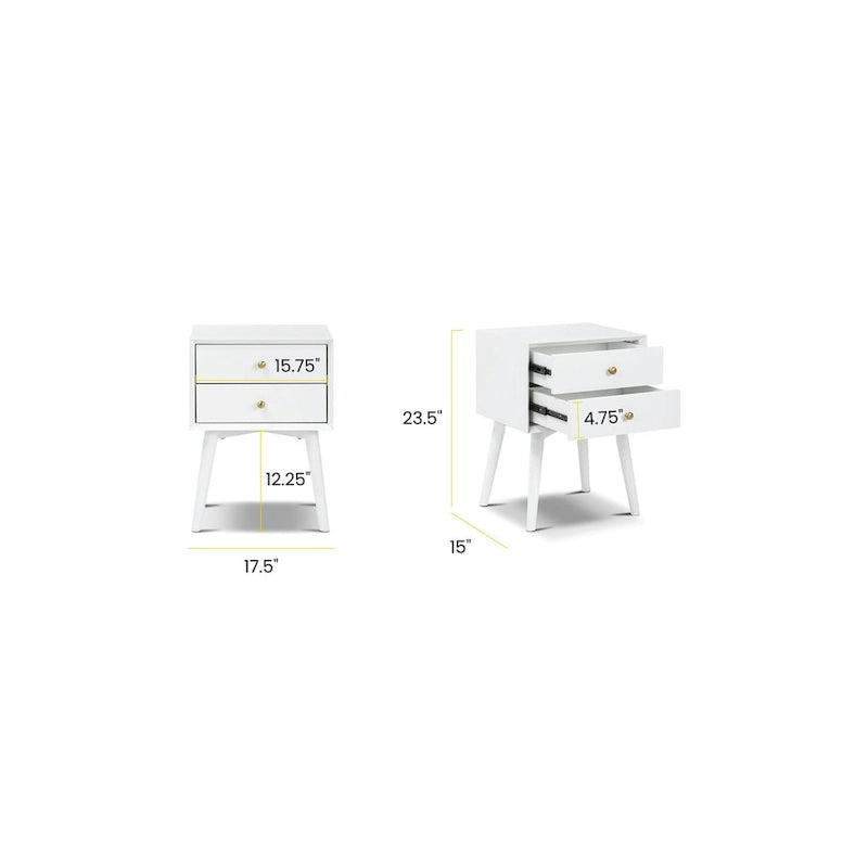 Mid-Century Nightstand with Dual Drawers and Beveled Edge Detail