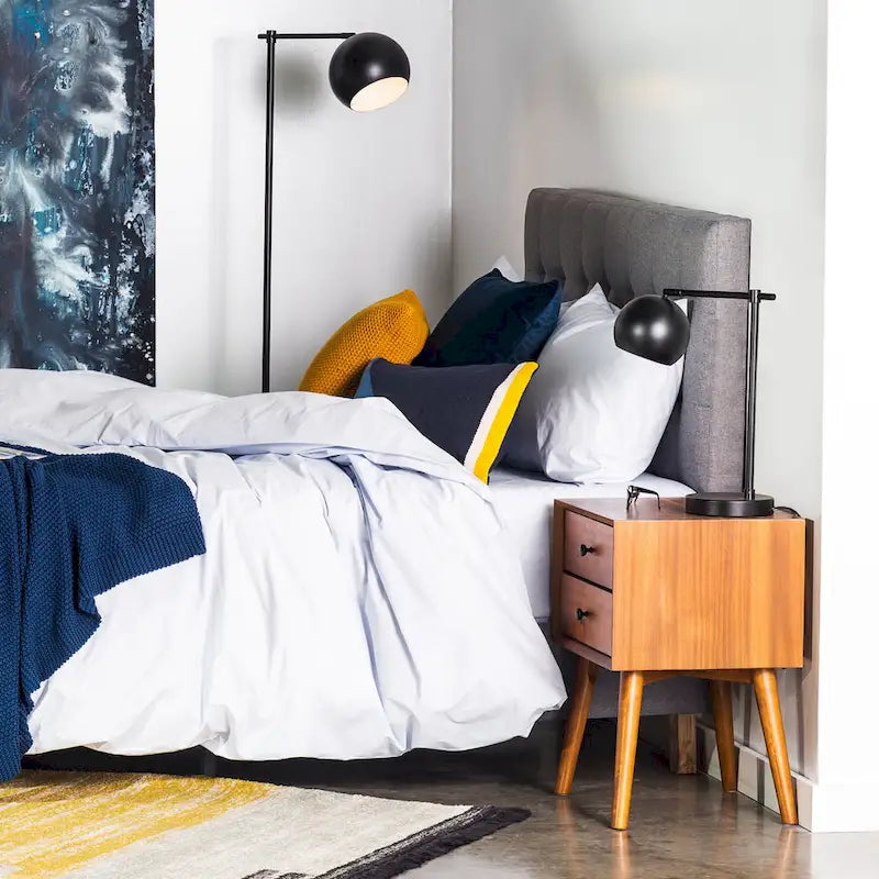 Mid-Century Nightstand with Dual Drawers and Beveled Edge Detail