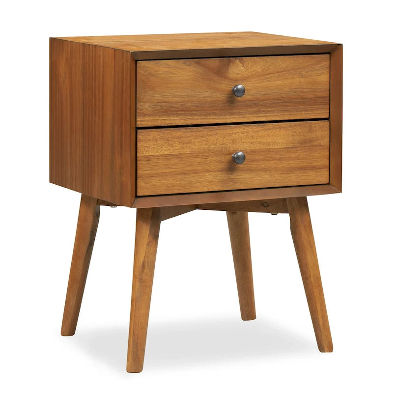 Mid-Century Nightstand with Dual Drawers and Beveled Edge Detail