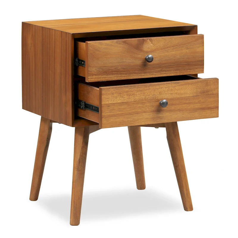 Mid-Century Nightstand with Dual Drawers and Beveled Edge Detail