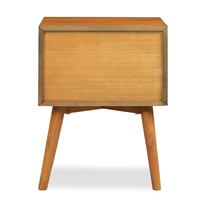 Mid-Century Nightstand with Dual Drawers and Beveled Edge Detail