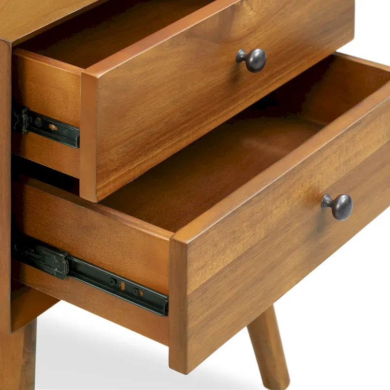 Mid-Century Nightstand with Dual Drawers and Beveled Edge Detail