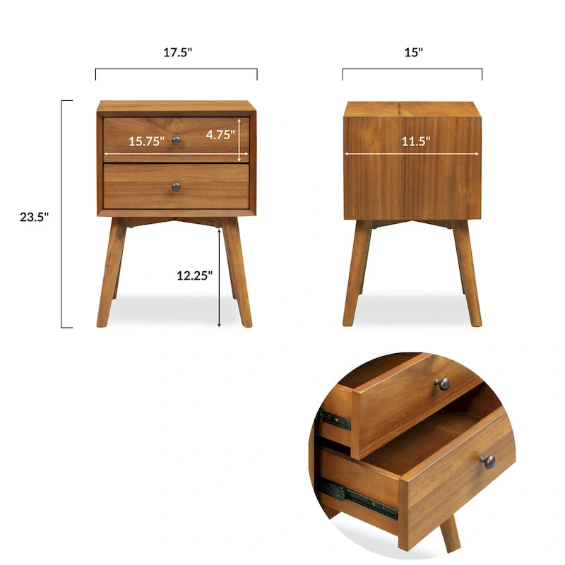 Mid-Century Nightstand with Dual Drawers and Beveled Edge Detail