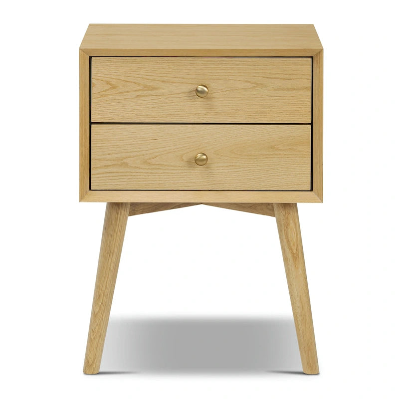 Mid-Century Nightstand with Dual Drawers and Beveled Edge Detail