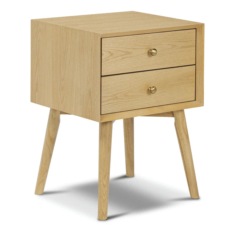 Mid-Century Nightstand with Dual Drawers and Beveled Edge Detail