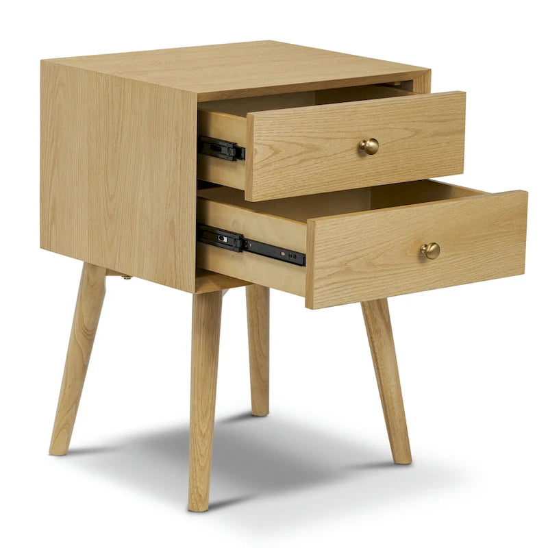 Mid-Century Nightstand with Dual Drawers and Beveled Edge Detail