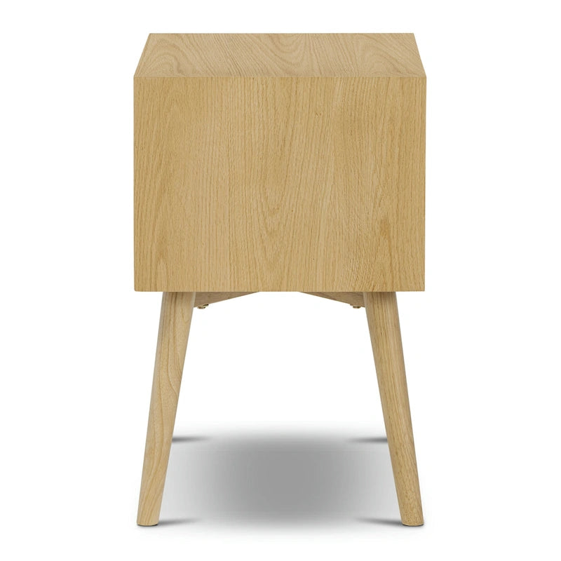 Mid-Century Nightstand with Dual Drawers and Beveled Edge Detail