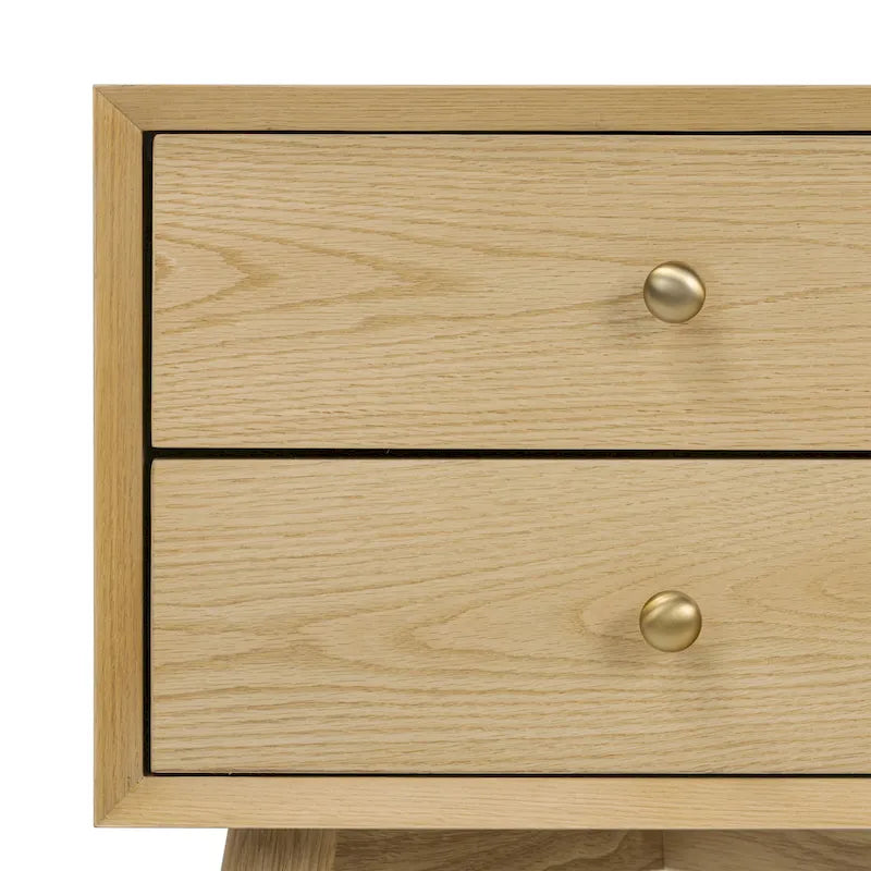 Mid-Century Nightstand with Dual Drawers and Beveled Edge Detail