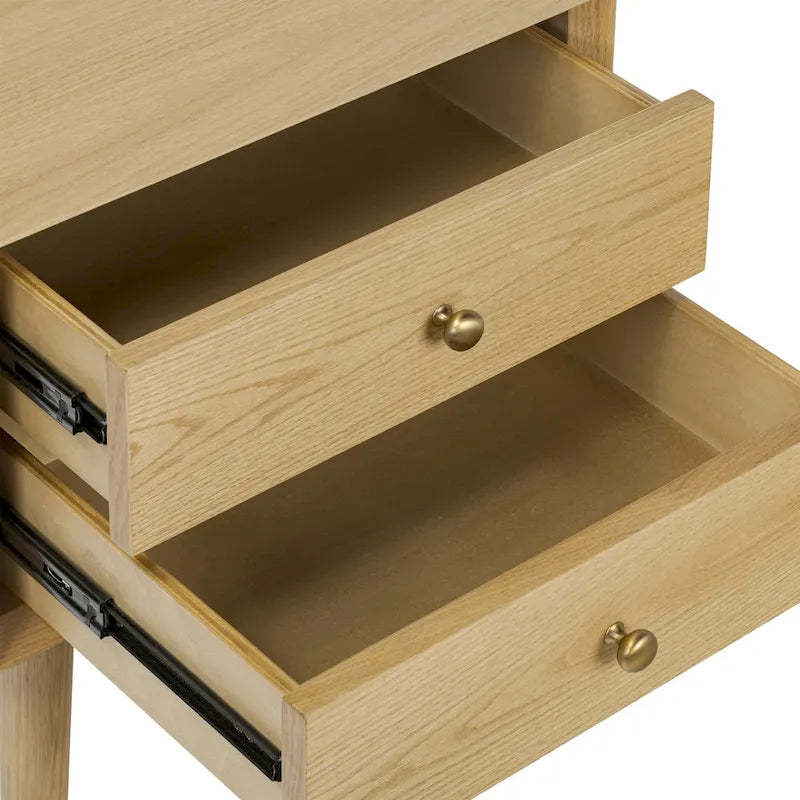 Mid-Century Nightstand with Dual Drawers and Beveled Edge Detail