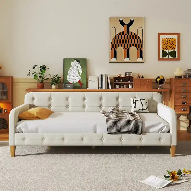 Twin Size Velvet Upholstered Daybed with Headboard and Slat Kit - 300 lb Capacity