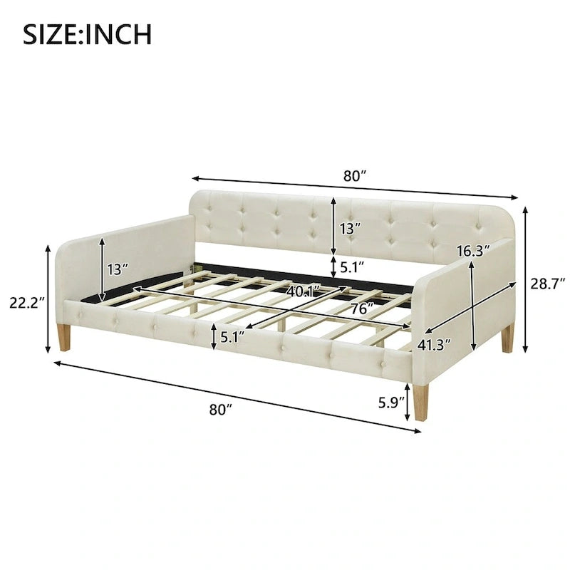 Twin Size Velvet Upholstered Daybed with Headboard and Slat Kit - 300 lb Capacity