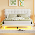 Queen Velvet Platform Bed with RGB LED Frame and Button-Tufted Headboard