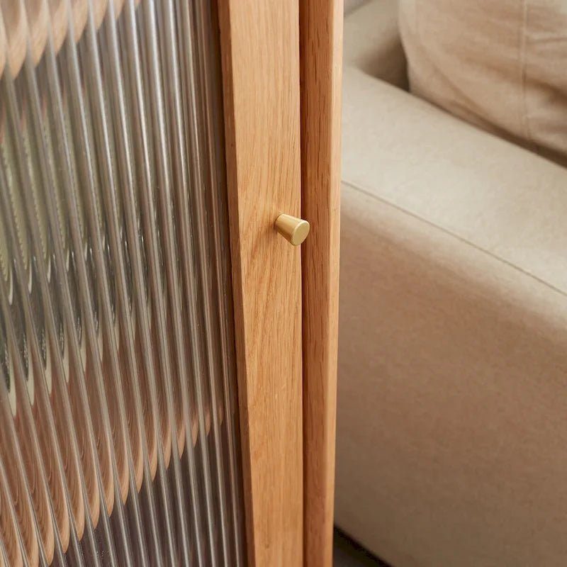 Solid Oak Wood Storage Cabinet with Glass Door, Shelves and Drawer