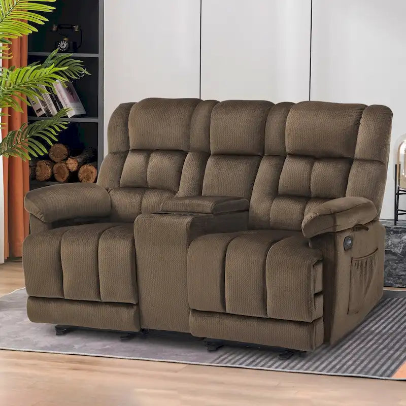 MCombo Power Loveseat Recliner with Console, Heat, Vibration and USB Ports