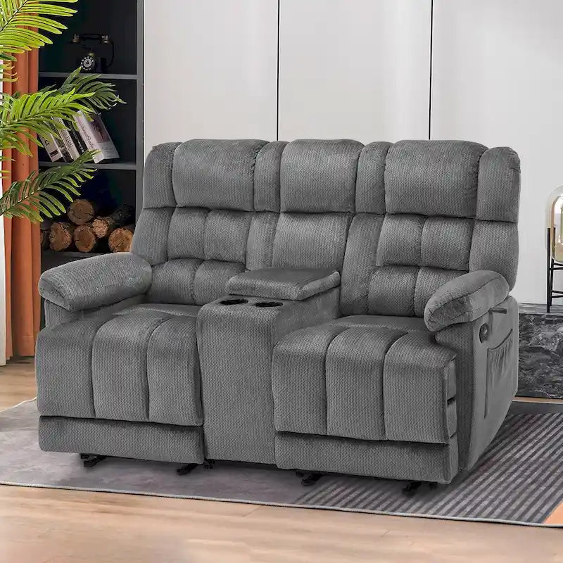 MCombo Power Loveseat Recliner with Console, Heat, Vibration and USB Ports