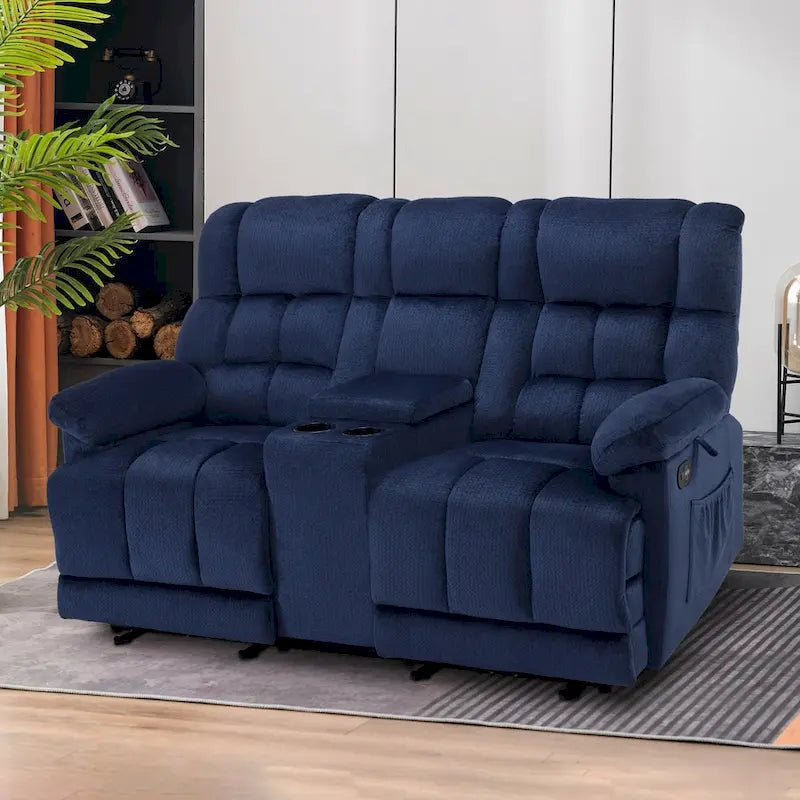 MCombo Power Loveseat Recliner with Console, Heat, Vibration and USB Ports