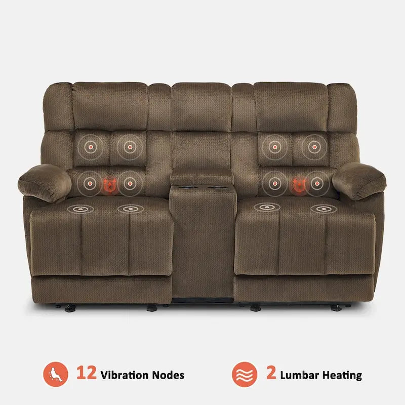 MCombo Power Loveseat Recliner with Console, Heat, Vibration and USB Ports