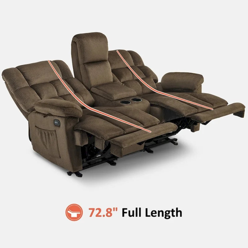 MCombo Power Loveseat Recliner with Console, Heat, Vibration and USB Ports