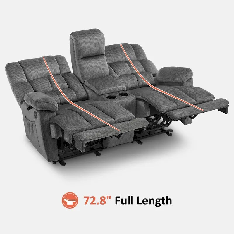 MCombo Power Loveseat Recliner with Console, Heat, Vibration and USB Ports