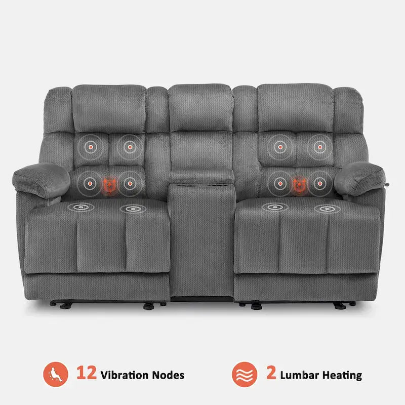 MCombo Power Loveseat Recliner with Console, Heat, Vibration and USB Ports