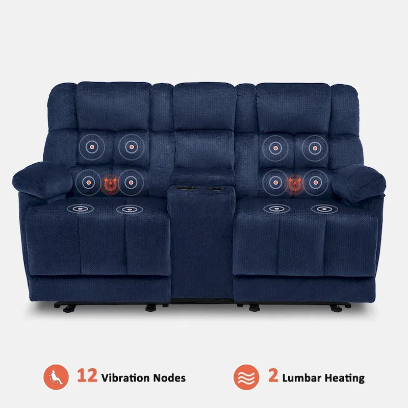 MCombo Power Loveseat Recliner with Console, Heat, Vibration and USB Ports