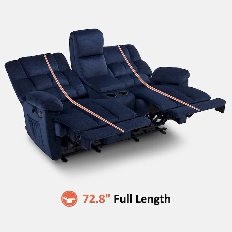 MCombo Power Loveseat Recliner with Console, Heat, Vibration and USB Ports