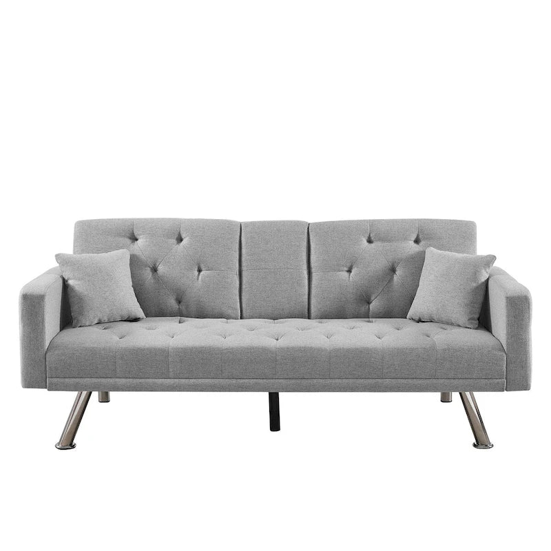 Linen Convertible Sofa Bed with 3 Adjustable Positions and Cup Holder