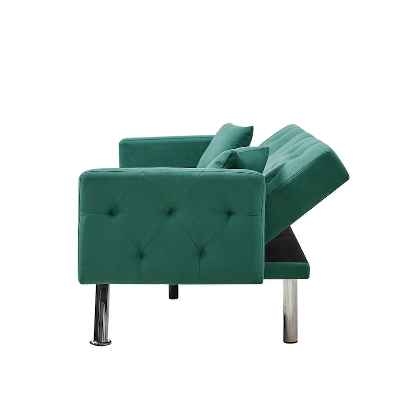 Linen Convertible Sofa Bed with 3 Adjustable Positions and Cup Holder