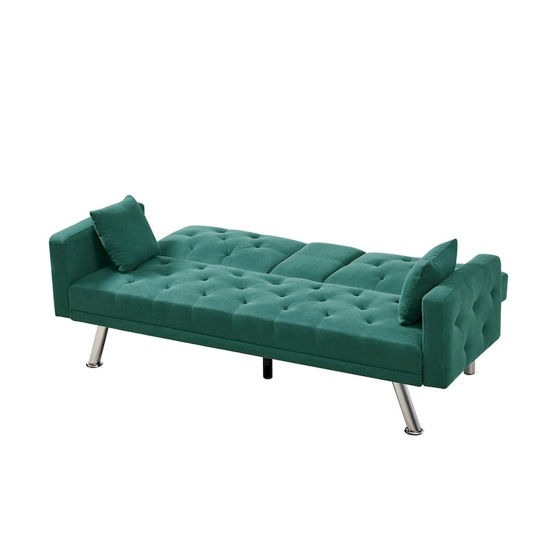 Linen Convertible Sofa Bed with 3 Adjustable Positions and Cup Holder