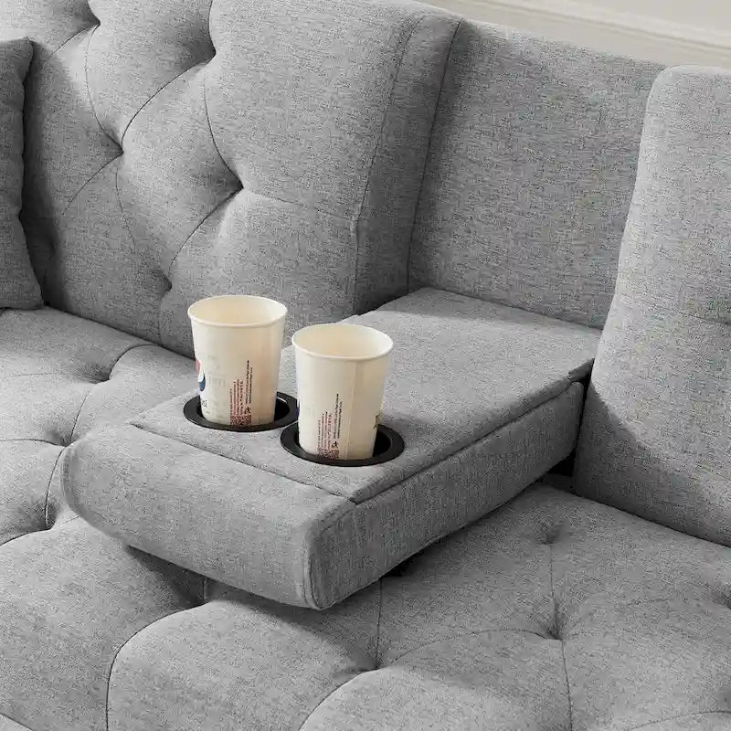 Linen Convertible Sofa Bed with 3 Adjustable Positions and Cup Holder