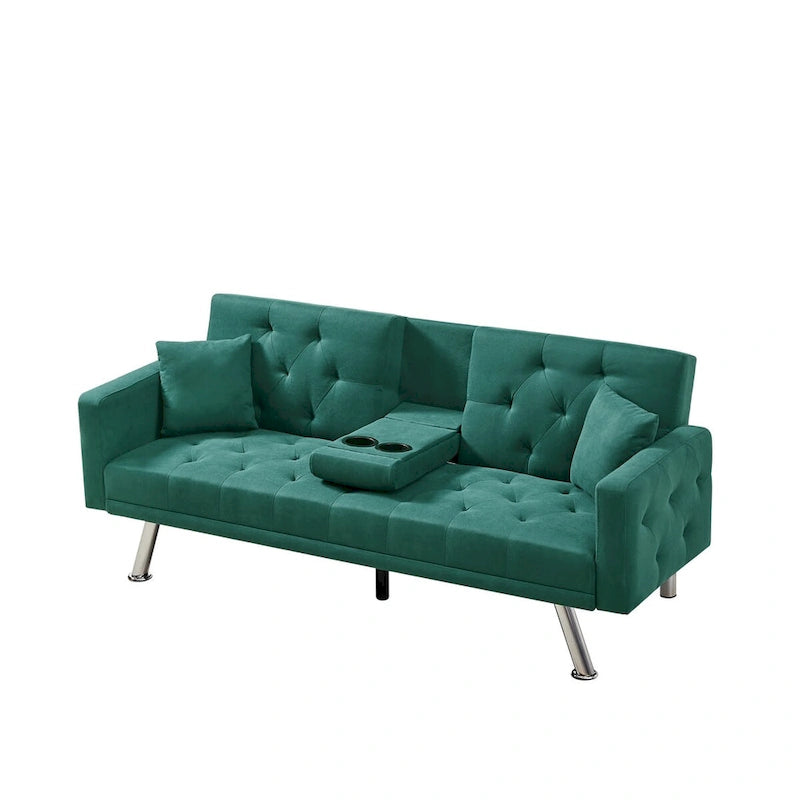 Linen Convertible Sofa Bed with 3 Adjustable Positions and Cup Holder