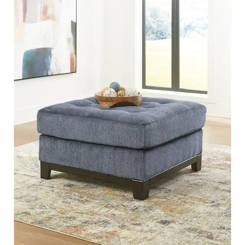 Oversized Tufted Accent Ottoman with Faux Wood Base - Navy or Stone