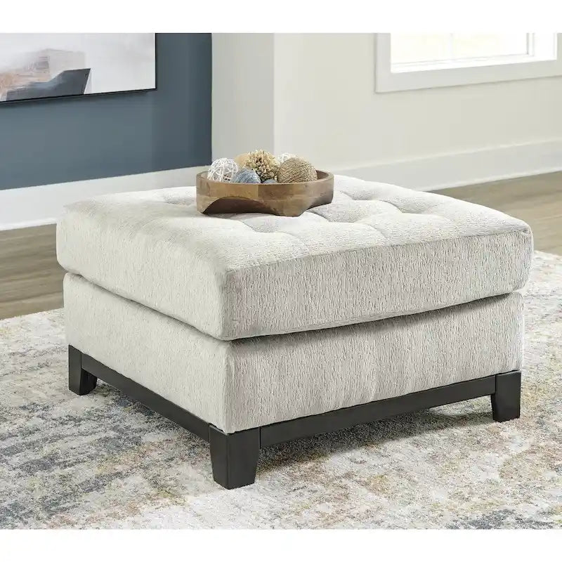 Oversized Tufted Accent Ottoman with Faux Wood Base - Navy or Stone