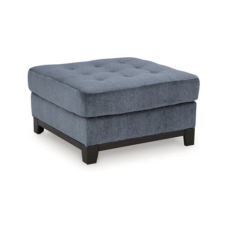 Oversized Tufted Accent Ottoman with Faux Wood Base - Navy or Stone