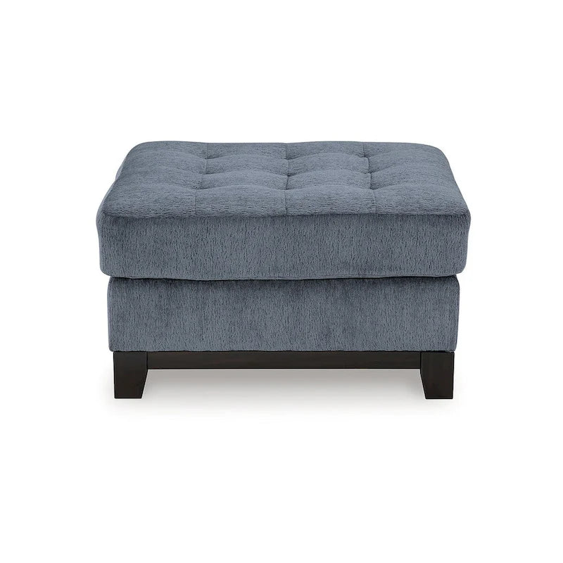 Oversized Tufted Accent Ottoman with Faux Wood Base - Navy or Stone