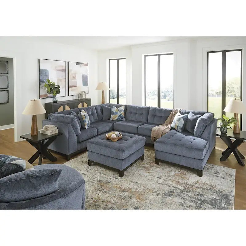 Oversized Tufted Accent Ottoman with Faux Wood Base - Navy or Stone