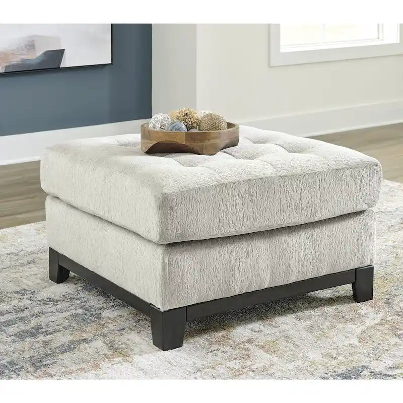 Oversized Tufted Accent Ottoman with Faux Wood Base - Navy or Stone